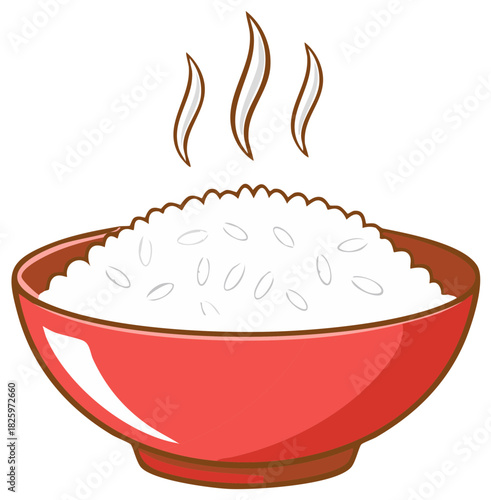 Steaming Bowl of White Rice with Culinary Steam Wisps