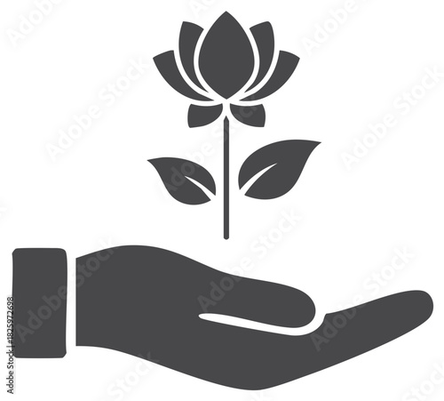 Stylized Hand Caring for Lotus Flower Silhouette Icon