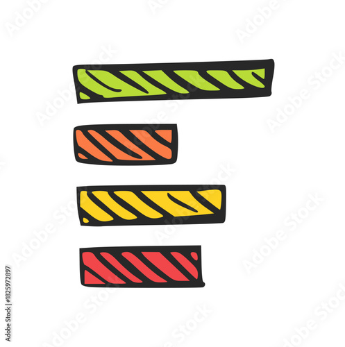 Hand Drawn Horizontal Bar Chart Icon, Doodle of Data Visualization, Ranking, Performance, Business Statistics, Report, and Growth Analysis