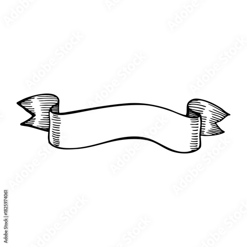 Vintage hand-drawn ribbon banner illustration, perfect for Christmas labels, festive messages, logo design, packaging, greeting cards, decorative headers and winter holiday compositions.