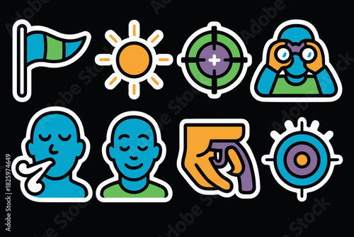 Colorful icon set: people, hobbies, and activities in modern bold style