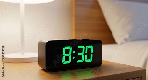 Digital alarm clock displaying 830 on a nightstand