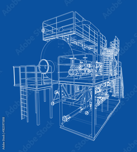 Industrial Machinery Blueprint. Vector