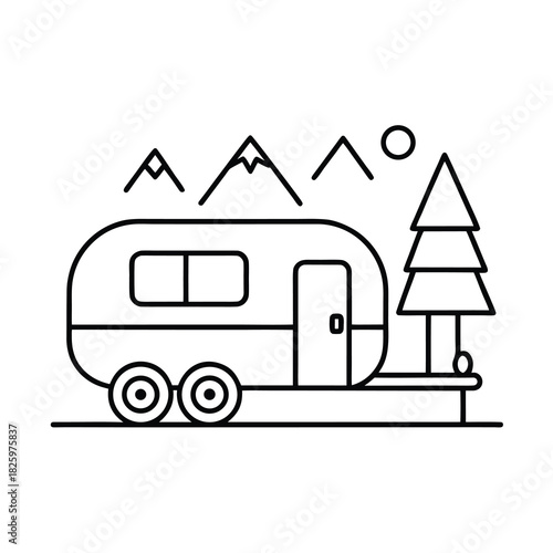 Vector illustration of a camper van truck icon, a house on wheels transport vehicle symbol sign
