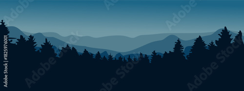 mountain landscape in the morning, mountains in the morning, mountains in the fog, christmas banner a sleigh with reindeer vector illustration