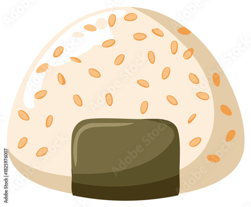 Cartoon Japanese Onigiri Rice Ball with Seaweed and Sesame Seeds
