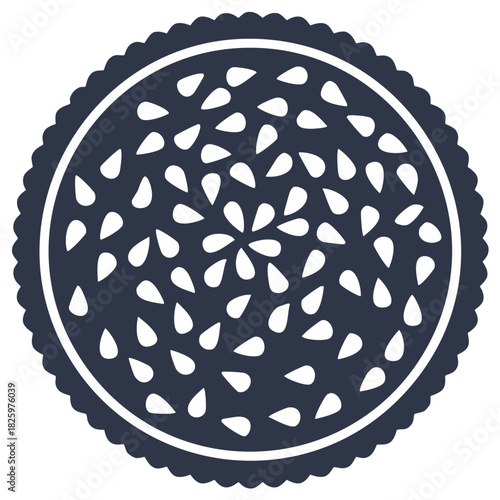 Dark Blue Round Frame with White Waterdrop Ornamentation Pattern