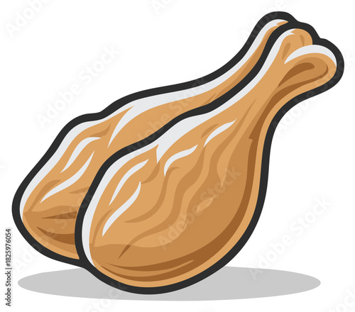 Two fried chicken legs, vector art illustrating crispy golden brown meat, with dark outlines and a classic fast food item illustration