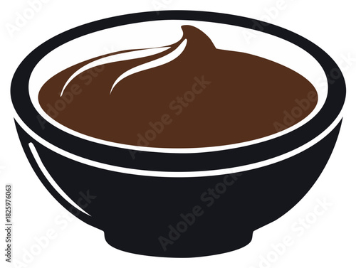 Bowl of Chocolate Mousse or Dessert, Dark Tableware Serving, Rich Brown Texture Illustration