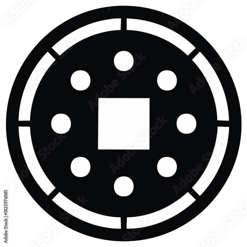 Stylized Ancient Chinese Coin Icon with Square Hole and Circle Symbols