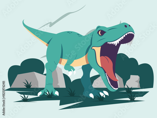 Roaring T-rex Dinosaur Illustration with Sharp Teeth and Fierce Expression