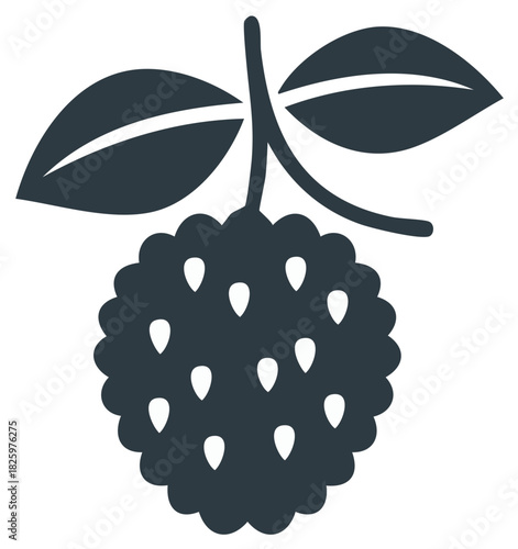 Tropical fruit icon with leaves and stem fresh exotic food graphic design element