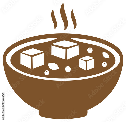 Steaming hot bowl of hearty soup with tofu and vegetables