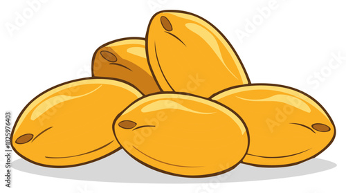 Pile of golden yellow dried dates sweet healthy tropical fruit illustration