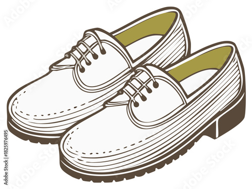 Vector Illustration of Classic White Laced Men's Shoes Pair Elegant Fashion Footwear Design