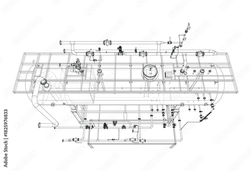 Obraz premium Industrial Piping System Blueprint. Vector