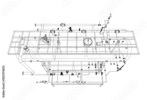 Industrial Piping System Blueprint. Vector