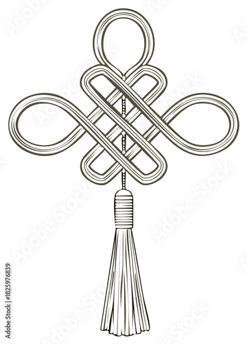 Decorative knot with tassel illustration of traditional crafts