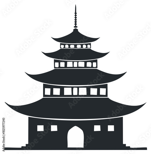 Traditional Asian Pagoda Temple Silhouette Icon Vector Illustration