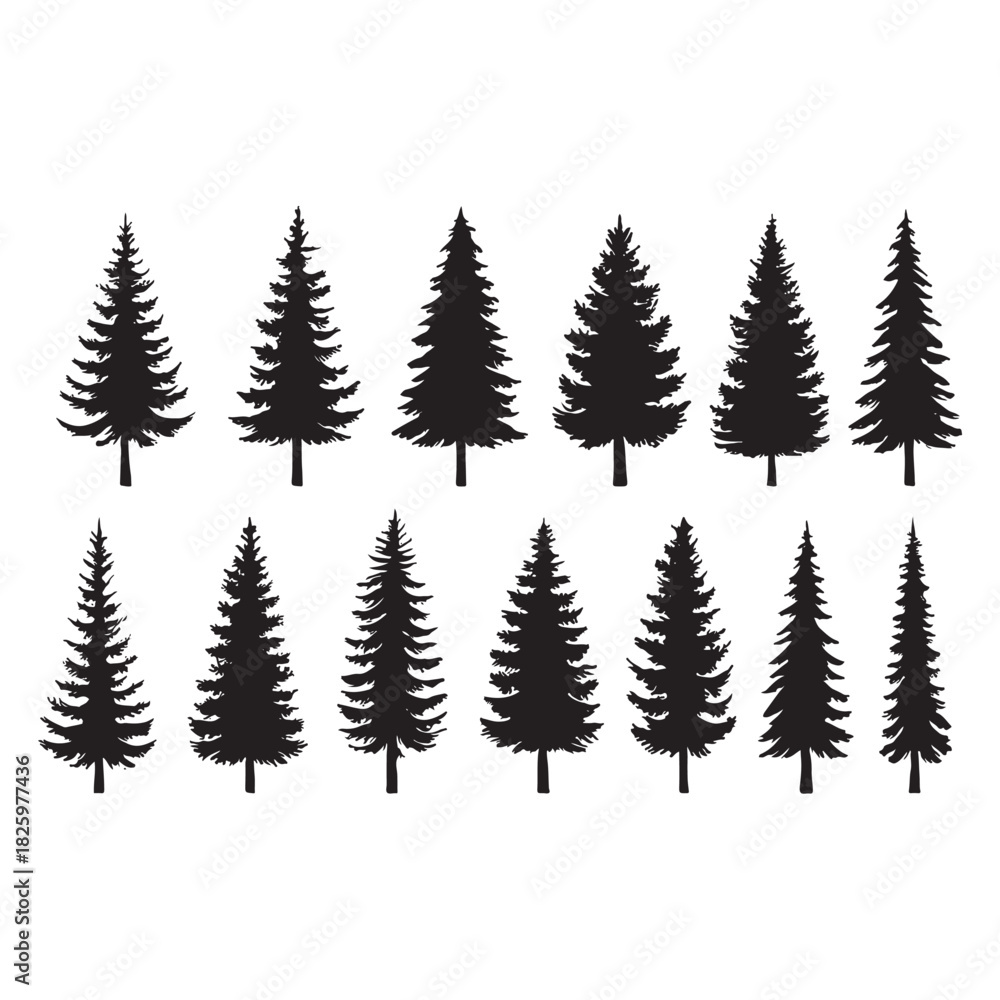 Fototapeta premium tree icon set. Fir Tree silhouettes vector illustration