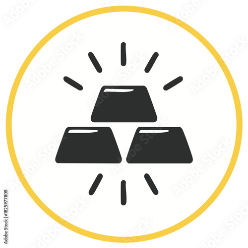 Gold bars icon, financial symbol inside a yellow circle shape