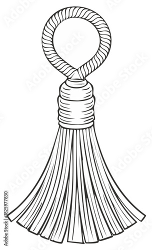 Elegant Vector Illustration of Tassel Decorative Design Element, Black on White