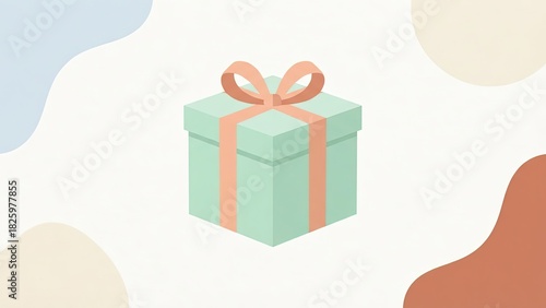 Isometric Pastel Gift Box Illustration with Minimalist Abstract Shapes Background