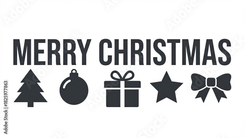 Merry Christmas Holiday Icons Set Black and White Minimalist Design