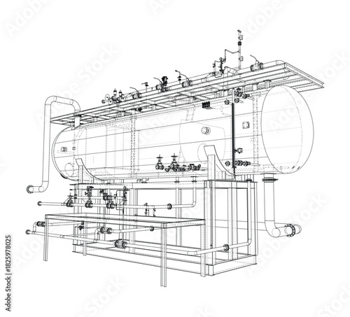 Industrial Equipment Wireframe Design. Vector