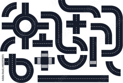 Curve road segments roundabout and junctions pack vector