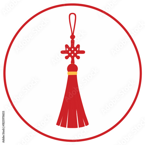 Traditional red Chinese lucky knot and tassel hanging decoration vector icon