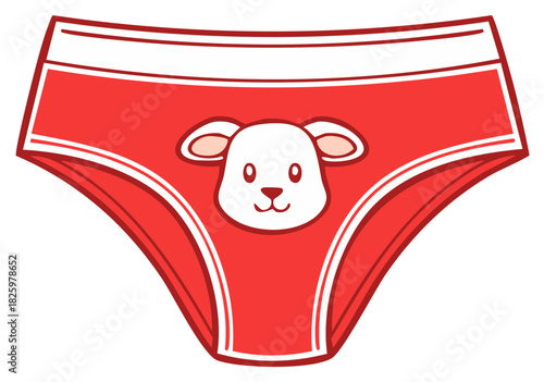 Cute red children's underwear with a white sheep face graphic