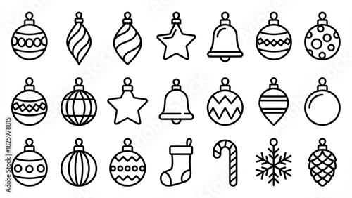 Christmas Holiday Ornaments and Winter Festive Icons Vector Collection
