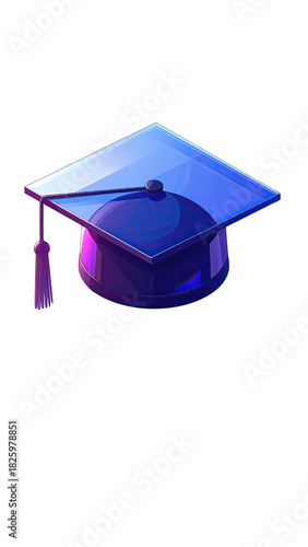 Blue graduation cap w/ tassel, cartoon-styled, dark bg