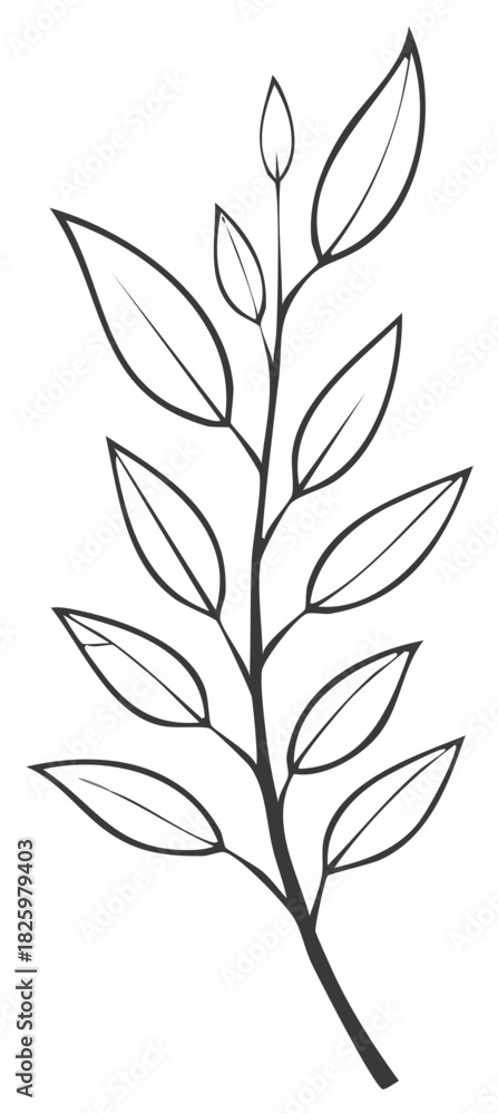 Naklejka premium Elegant botanical line art drawing featuring a sprig with detailed leaves, suitable for various creative designs.
