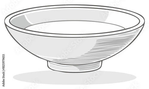 Simple hand drawn sketch of an empty white ceramic bowl for soup or rice
