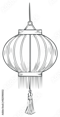 Traditional Chinese lantern sketch illustration hanging with a tassel