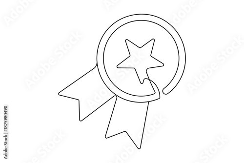 Award badge continuous one line drawing in minimalist symbol with simple outline vector illustration
