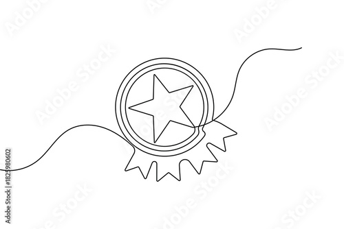 Award badge continuous one line drawing in minimalist symbol with simple outline vector illustration
