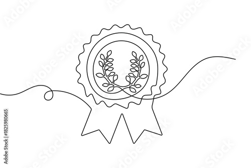 Award badge continuous one line drawing in minimalist symbol with simple outline vector illustration
