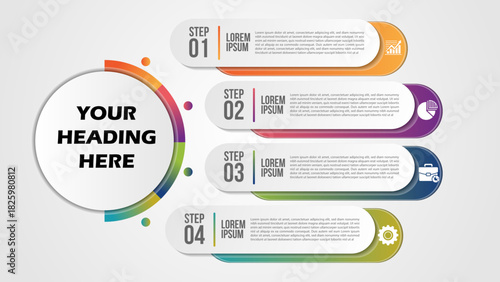 Colorful Step By Step Infographic Diagram With Four Steps And Circular Title Area