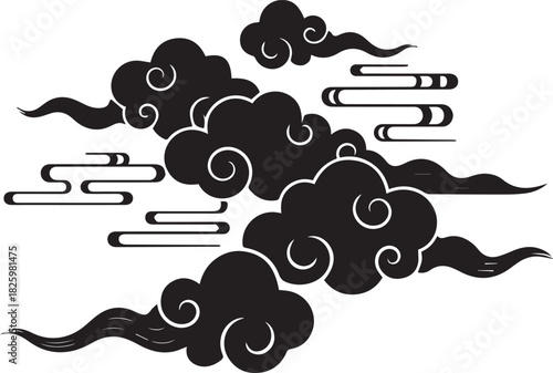 Traditional japanese black clouds and smoke swirls