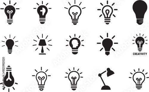 Minimal lamp line icon set, ideal for lighting, home decor, furniture designs, interior concepts, and UI elements. 