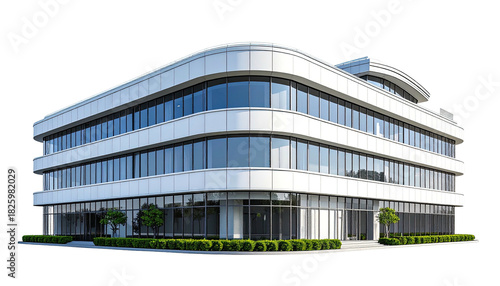 Curving modern office building with glass windows