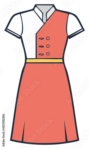 Modern Tang Suit Dress with Buttons - Stylish Apparel Illustration