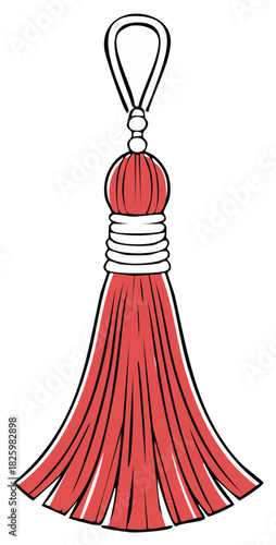 Elegant red decorative tassel illustration with loop and fringe vector graphic