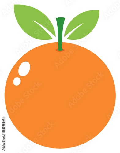 Cartoon style orange fruit with green leaves. Healthy, fresh citrus illustration.