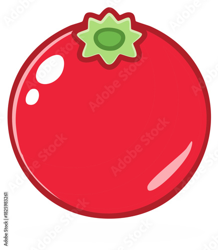Cartoon Red Berry with Green Stem Illustration Shiny and Round