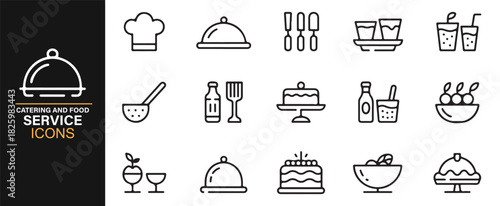 Modern vector icon set for restaurants, catering, and culinary services