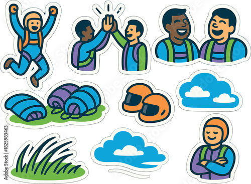 Colorful adventure icons featuring paragliding and outdoor activities